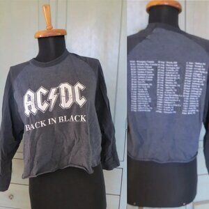 ACDC AC DC Back in Black Concert 2004 Aces & Eights Tee Raglan Shirt Crop - L